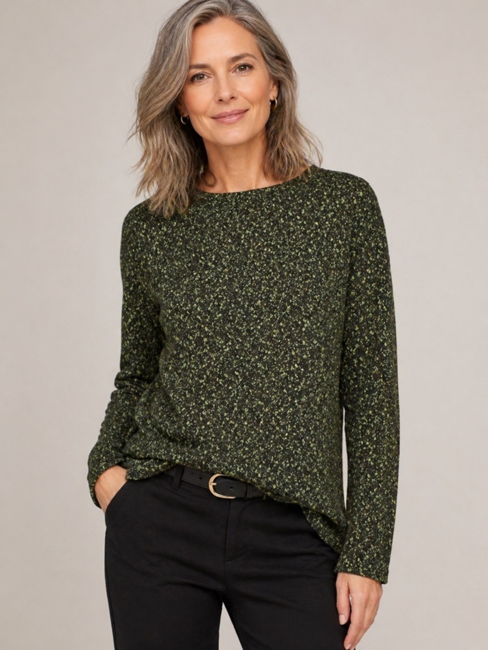 J Jill Sweater Womens Black Neon Green Harvest Moon Knit Round
Neck Pullover L